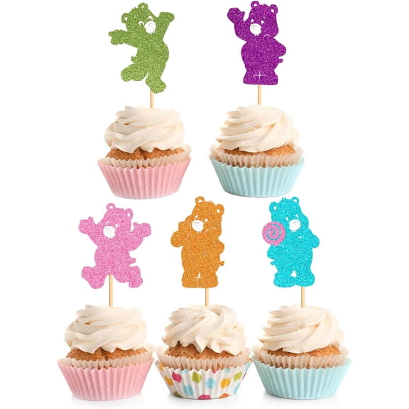 10pcs Multicolor Glitter Bear Cupcake Toppers, Kids' Birthday/Baby Shower Party Cake Picks Decorations