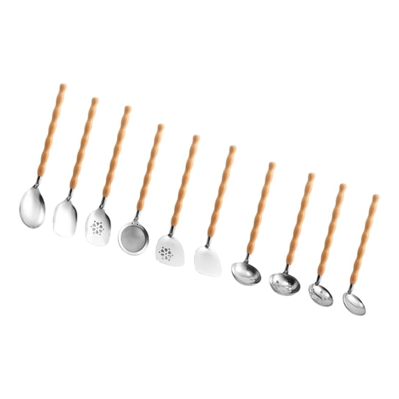 10pcs Multipurpose Stainless Steel Kitchen Tool Set Wooden Handle Utensils