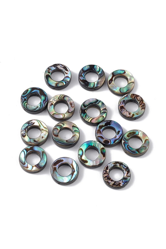 10pcs Natural Abalone Shell/Paua Shell Beads Ring Colorful 13.2x3.5mm Hole: 1mm Inner Diameter: 6.5mm