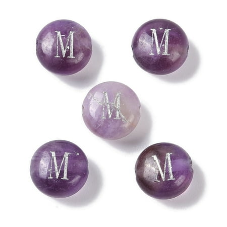 10pcs Natural Amethyst Beads Rondelle with Letter Letter M 8.5~9x5~5.5mm Hole: 1.2mm