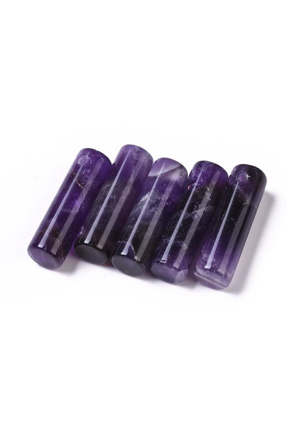10pcs Natural Amethyst Pendants Column 34~36x10~10.5mm Hole: 2mm