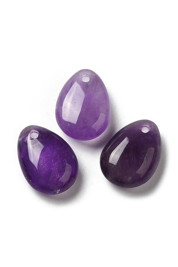 10pcs Natural Amethyst Teardrop Charms for Pendant Necklace Making 14x10x6mm Hole: 1mm