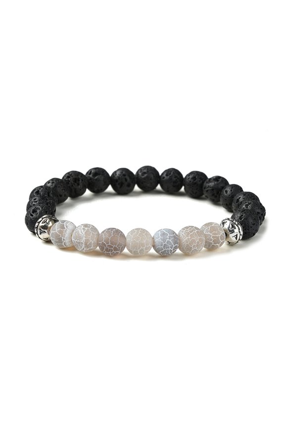 10pcs Natural Dyed Agate & Lava Rock Round Beaded Stretch Bracelet Light Grey Inner Diameter: 2 inch(5.2cm)