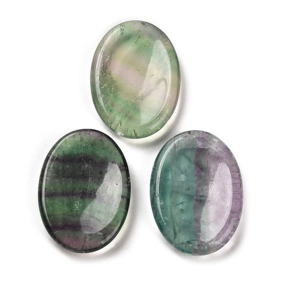 10pcs Natural Fluorite Oval Worry Stone Anxiety Healing Thumb Stone 34~35x24~25x6~7mm