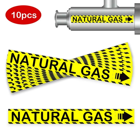 10pcs Natural Gas Pipe Labels with Arrows 8x1 inch Natural Gas Marking Stickers Natural Gas Safety Labels for Pipes Identification, Inspections, Detector, Regulator and Heaters