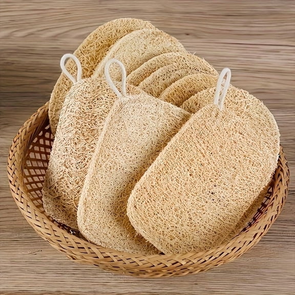 10-Pack Exfoliating Loofah Sponge Pads - Natural Luffa , Body Scrubbers for Shower & Kitchen BathAnd