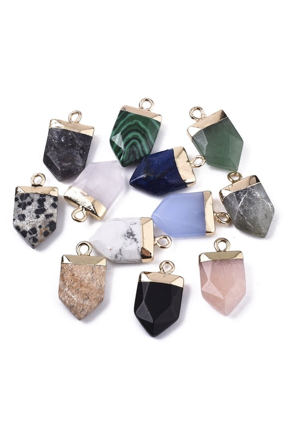 10pcs Natural & Mixed Gemstone Pointed Pendants with Light Gold Plated Top Mixed Dyed and Undyed Arrow Faceted 19x10.5x4.5mm
