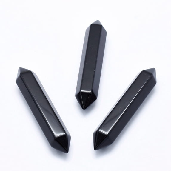 10pcs Natural Obsidian No Hole Healing Stones Reiki Energy Balancing Meditation Therapy Wand Faceted Double Terminated Points 51~55x10.5~11x9.5~10mm