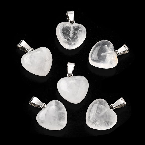 10pcs Natural Quartz Crystal Pendants Rock Crystal Pendants with Platinum Brass Loops Puffy Heart 18~19x15~15.5x7~10mm Hole: 6x2.5~3mm