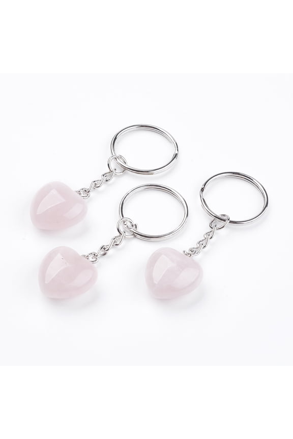 10pcs Natural Rose Quartz Keychain with Platinum Iron Findings Heart 72mm Rose Quartz