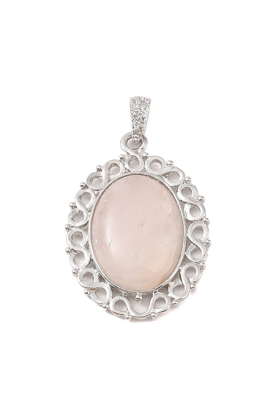 10pcs Natural Rose Quartz Pendants with Platinum Tone Alloy Findings Oval Charms 41x28.5x7.5mm Hole: 7.2x4mm