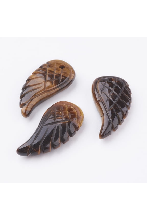10pcs Natural Tiger Eye Pendants Wing 24.5x12x5mm Hole: 1mm