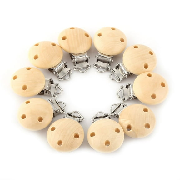 10pcs Natural Wood Pacifier Clips Teething Grasping Toy Suspender Clips Charm DIY Pacifier Clips Clasps 3 Holes