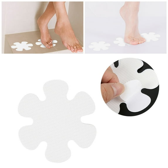 10pcs Non Slip Bathtub Stickers Bath Shower Floor 4" Anti-Slip Sticker Tape Flower Style Decals for Bathroom Kitchen Bathtub Treads Stairs, White