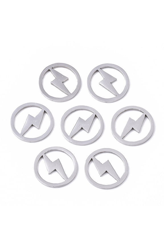 10pcs Non-Tarnish 201 Stainless Steel Laser Cut Ring with Lightning Stainless Steel color 12x1mm