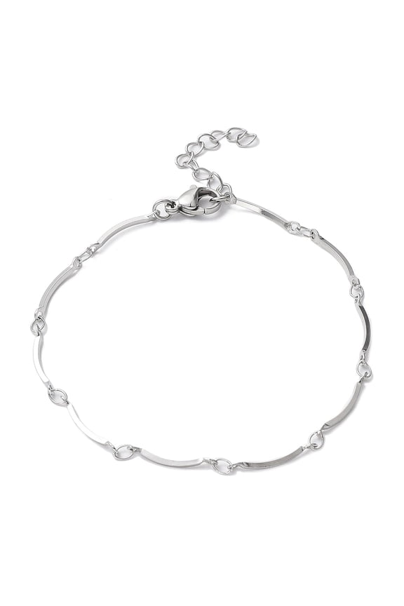 10pcs Non-Tarnish 304 Stainless Steel Curved Bar Link Chain Bracelets Stainless Steel color 7-1/4 inch(18.5cm)