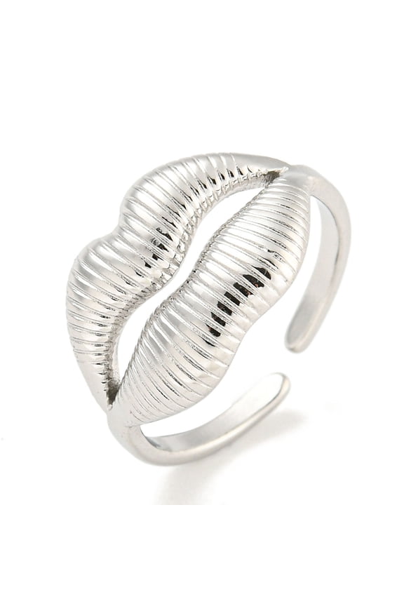 10pcs Non-Tarnish 304 Stainless Steel Lip Open Cuff Ring for Women Stainless Steel color Adjustable 304 Stainless Steel