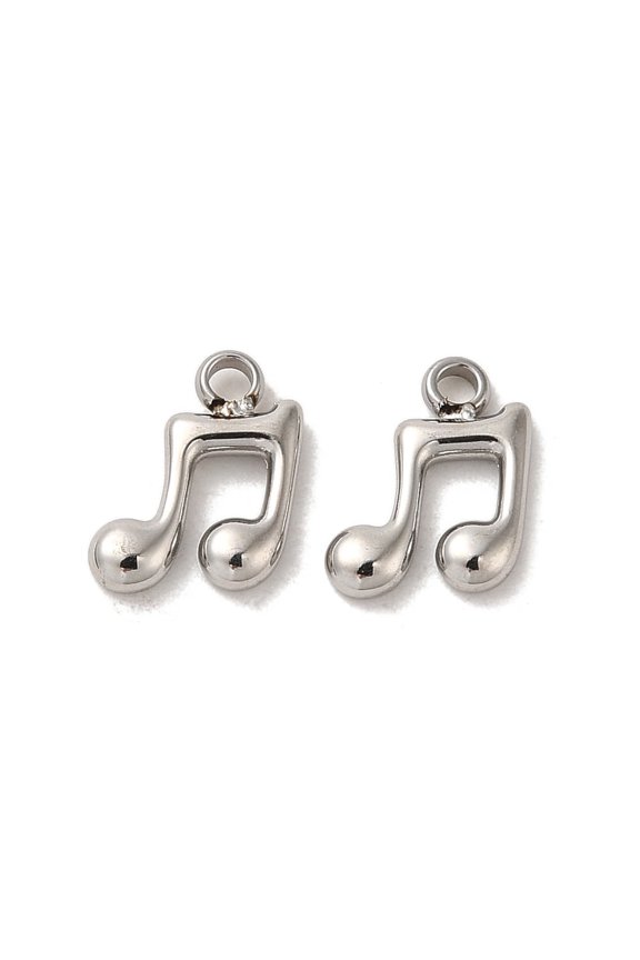 10pcs Non-304 Stainless Steel Musical Note Charm Stainless Steel color 9x7x1.5mm Hole: 1mm