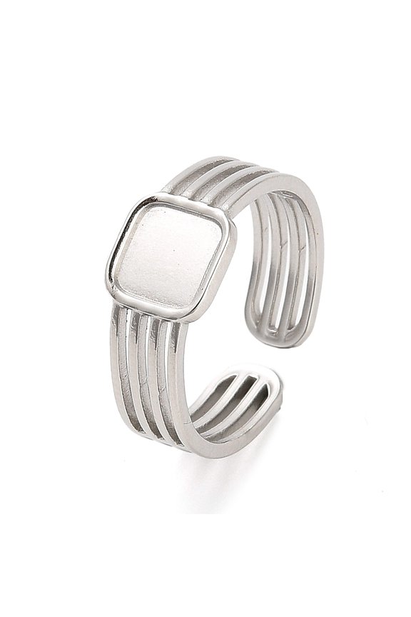 10pcs Non-Tarnish 304 Stainless Steel Pad Ring Settings Open Cuff Ring Square Stainless Steel color Tray: 6x6mm 8x8mm
