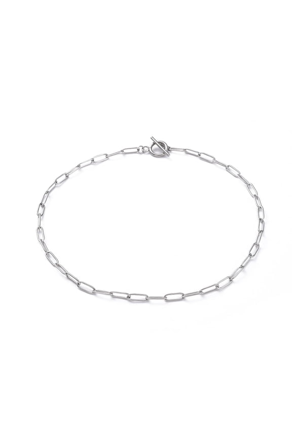 10pcs Non-Tarnish 304 Stainless Steel Paperclip Chain Necklaces with Toggle Clasps Stainless Steel color 16.14 inch(41cm)