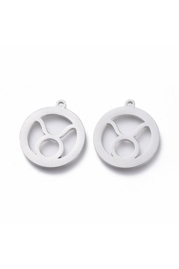 10pcs Non-304 Stainless Steel Pendants Ring with Constellations Laser Cut Taurus 18x15.5x1mm Hole: 1.4mm
