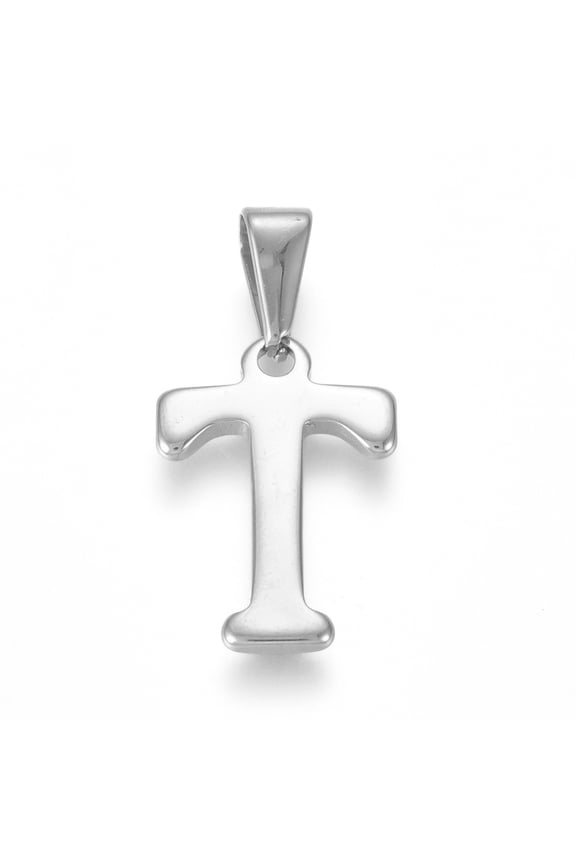 10pcs Non-Tarnish 304 Stainless Steel Pendants Stainless Steel color Initial Letter.T 20x13.5x1.8mm Hole: 3x7mm