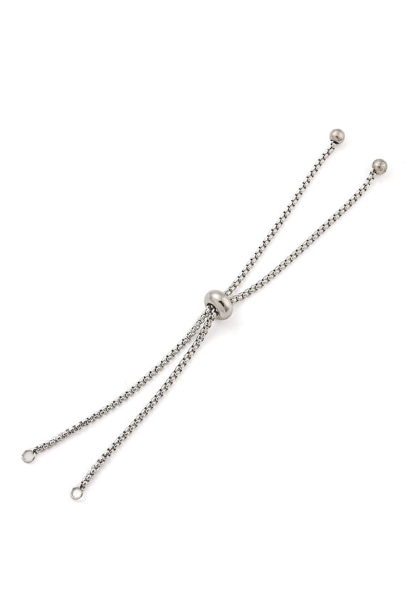 10pcs Non-Tarnish 304 Stainless Steel box Chain Slider Bracelet Makings Stainless Steel color 8-1/4 inch(21cm)~8-7/8 inch(22.5cm) 18mm Hole: 2mm