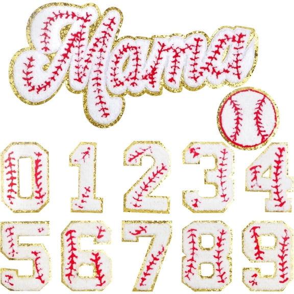 10pcs Number Iron on 1pcs Baseball Style Patch and 1pcs Letter "Mama" Patch,Patches Decorative 0-9 Numbers Chenille Repair Patch Embroidered Applique, for Clothing Hat Shirt Bag Jacket Jeans