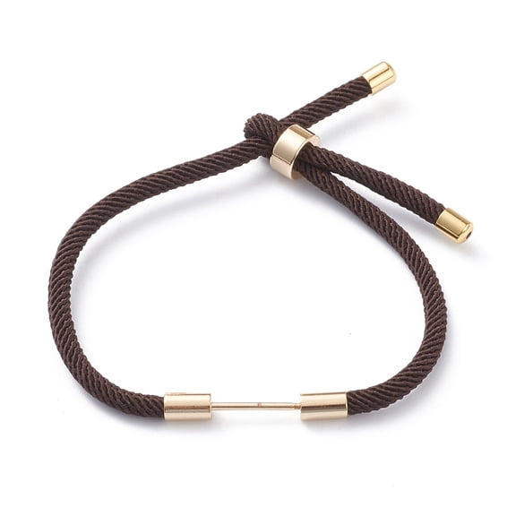 10pcs Nylon Cord Bracelet Making with Brass Findings Brown 9-1/2 inch(24cm) Link: 30x4mm