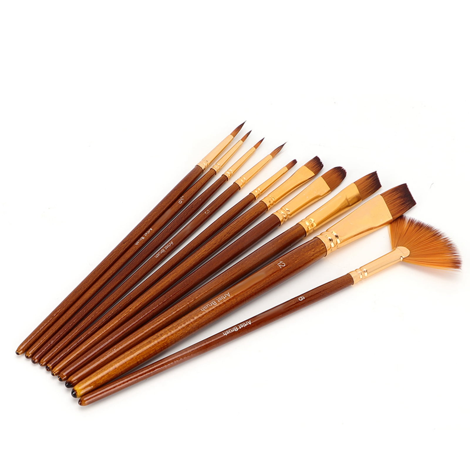 10pcs Nylon Hair Paint Brush Set for Watercolor and Acrylic Painting