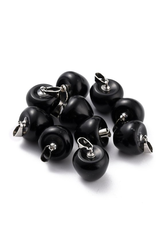 10pcs Obsidian Pendants with Brass Loops 14~15x14x14mm Hole: 6x3mm