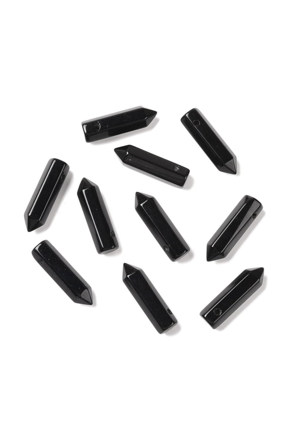 10pcs Obsidian Pointed Pendants Faceted 30~33x8~9mm Hole: 1.4~1.6mm