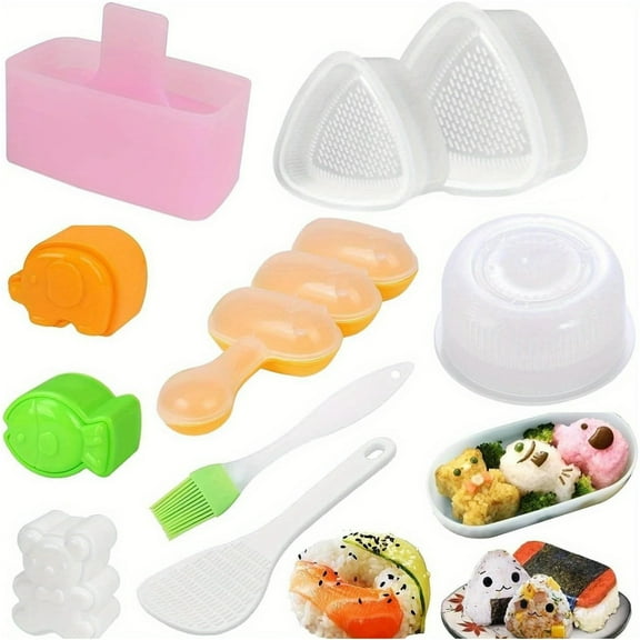10pcs Onigiri Mold Set, Rice Mold Musubi Maker Kit, Non Stick Spam Musubi Press Rice Ball Mold Shaker Donut Shaper Sushi Maker Tool for Kids Bento Lunch and Home DIY