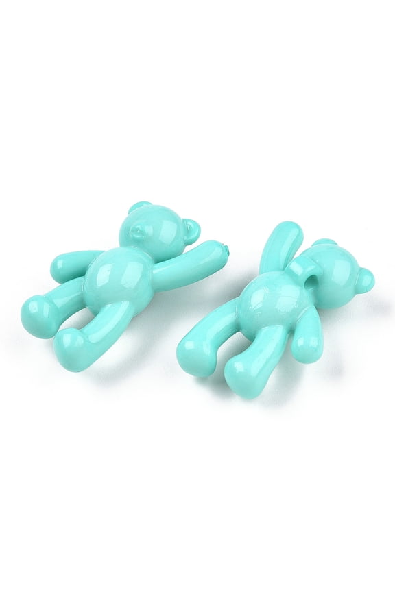 10pcs Opaque Acrylic Pendants Bear Pale Turquoise 37x28x13mm Hole: 2.5mm