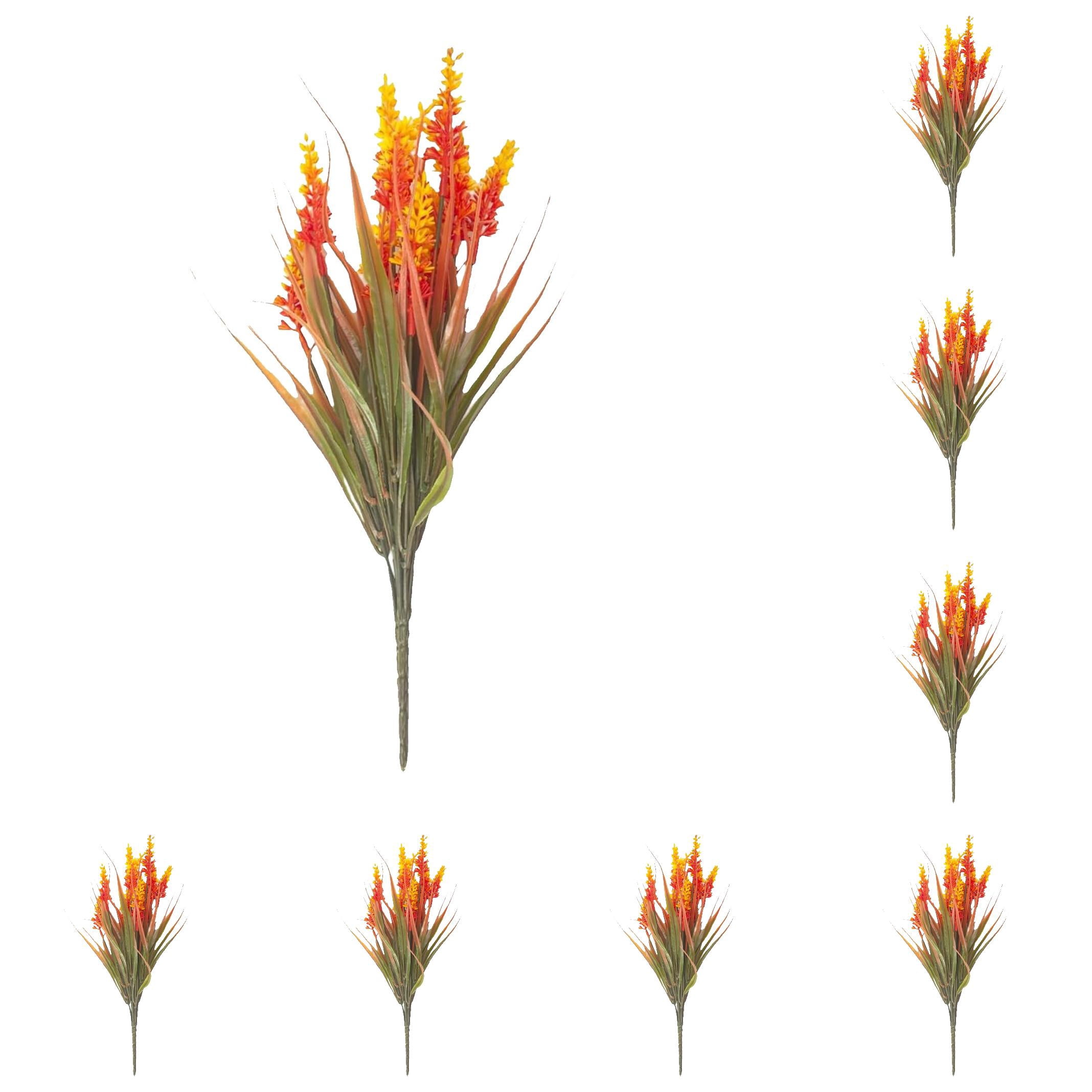 10pcs Orange Artificial Lavender Spring Grass 35x6 cm by Dusknt Outdoor Monkey Flower Pot Plant Decor for Window Garden Patio Hanging Planter