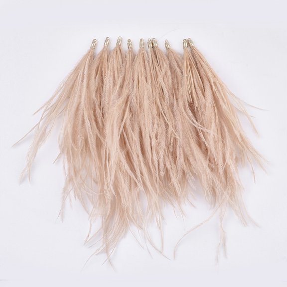 10pcs Ostrich Feather Tassel Big Decorations with Brass Findings Golden Dark Salmon 130~170x4mm Hole: 1.6mm