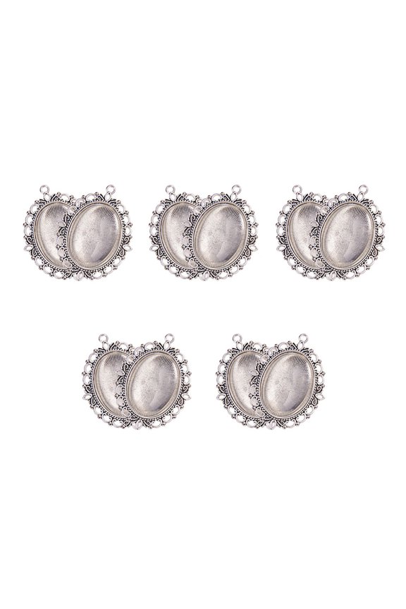 10pcs Oval Tibetan Alloy Pendant Trays Blank Bezel with 10pcs Clear Glass Cabochon Dome Tiles Memorial Photo Pendant for Bouquet