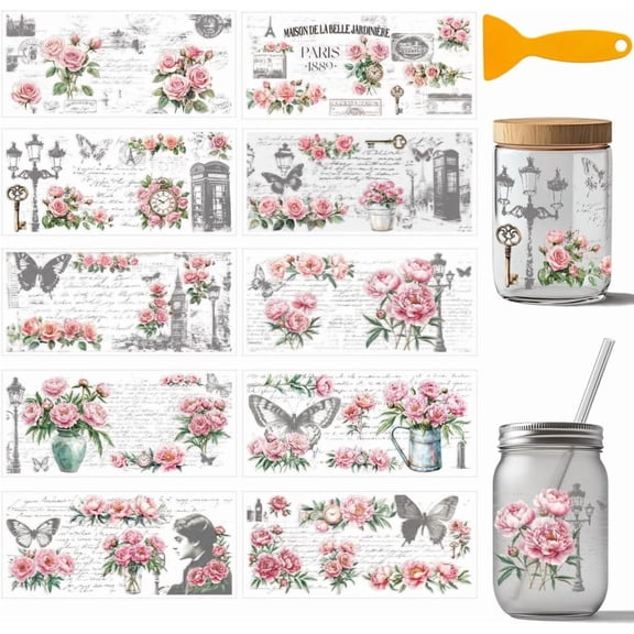 10pcs PVC DIY Heat Transfer Paper for UV Sublimation Cup Flower 110x240mm 10 style 1pc/style