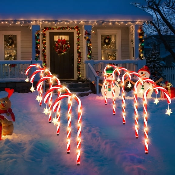 10pcs Pack Candy Stick Christmas Decoration, Outdoor Solar IP44 Waterproof Red Candy Stick Lights, Path Lights For Outdoor, Holiday Party, Yard Landscape, Garden, Lawn Passage Decoration