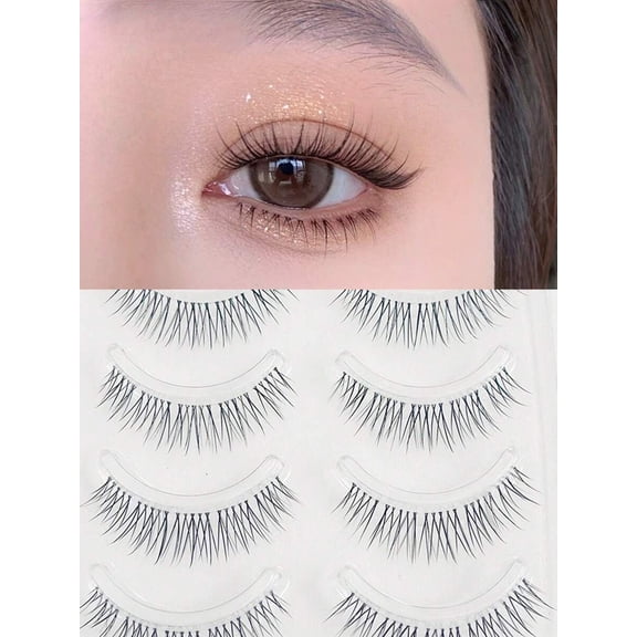 10pcs/Pack Natural Look Invisible Band False Eyelashes, Thin Stem 8-9-10-11mm, One-Piece Faux Mink Lashes, Suitable For Daily Wear And Light Makeup Strip Lashes,Lashes,Eyelashes,Fake Lashes