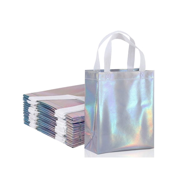 10pcs Pack Rainbow Holographic Gift Bags With Handles Reusable Medium Sized Party And Birthday Gift Tote Bags 8 X4 X10 Back To School Valentine Day