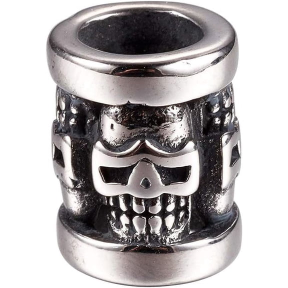 10pcs Paracord Bead Metal Lanyard Beads Stainless Steel Silver Beads Column with Beads Large Hole Charms for Jewelry Findings Making Accessory 13x10mm Hole 6mm Brown