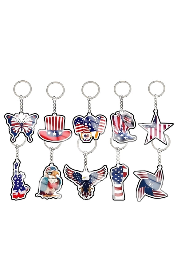 10pcs Patriotic Keychain Set, 4th of July Acrylic Keychains Bulk, American Flag Key Ring Souvenirs Gift, Independence Day Pendant Decor for Backpack Car Holiday