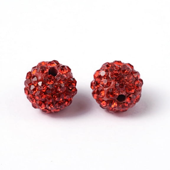 10pcs Pave Disco Ball Beads Polymer Clay Rhinestone Beads Round Light Siam 10mm Hole: 1.5mm