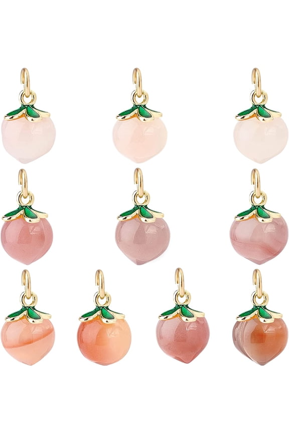 10pcs Peach Agate Pendants Natural Agate Peach Pendants Enamel Fruit Pendants 14x10mm Pink Green Gemstone Charm