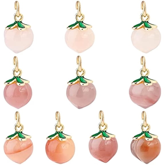 10pcs Peach Charms Natural Agate Peach Pendants Enamel Fruit Pendants 14x10mm Pink Green Charm for Necklace Bracelet Earrings Jewelry Making DIY Crafts