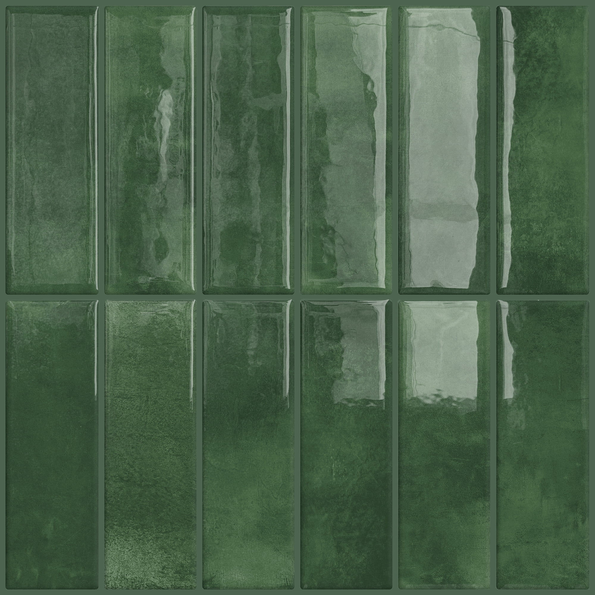 DEWOO 10pcs Peel and Stick Backsplash Wall Tiles, Extra Thick 3D Wall Panels, Heat & Water Resistant, Easy DIY Kitchen, Bathroom, Laundry, Fireplace & Rental Home Wall Décor (Dark Green, 12"×12")