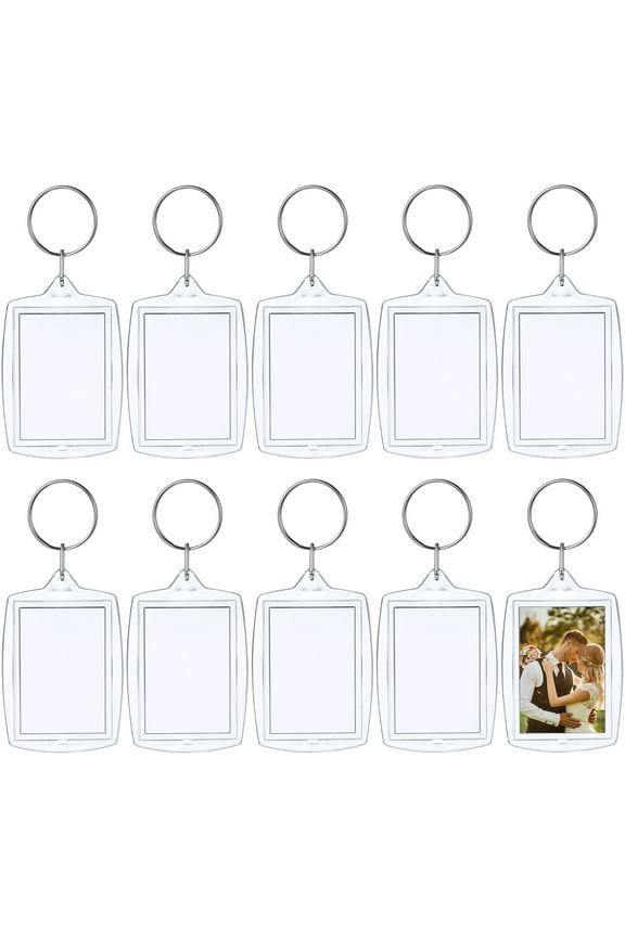 BESTYASH 10Pcs Clear Acrylic Blank Insert Keyring with Split Ring for Custom Photo Gifts