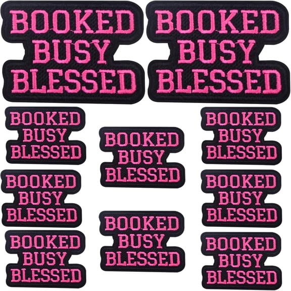 10pcs Phrase Iron/Sew on Patches English Words Booked Busy Blessed Embroidered Patch Repair Decorative Accessories for DIY Clothes Shirt Dress Hat Backpack Jeans Pants