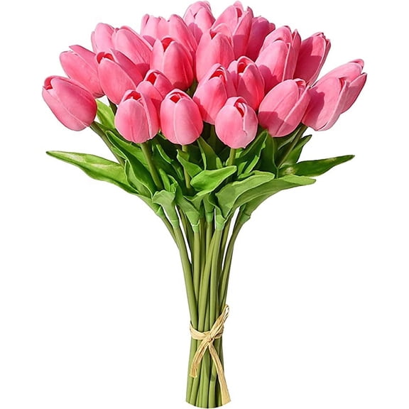 10pcs Pink Artificial Tulip Silk Flowers 13.5" for Easter Day Home Kitchen Wedding Decorations